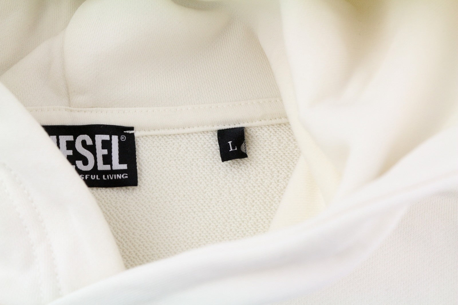 DIESEL S-Ginn-Hood-E6 Men Hoodie L Off White Pullover Kangaroo Pocket Hooded