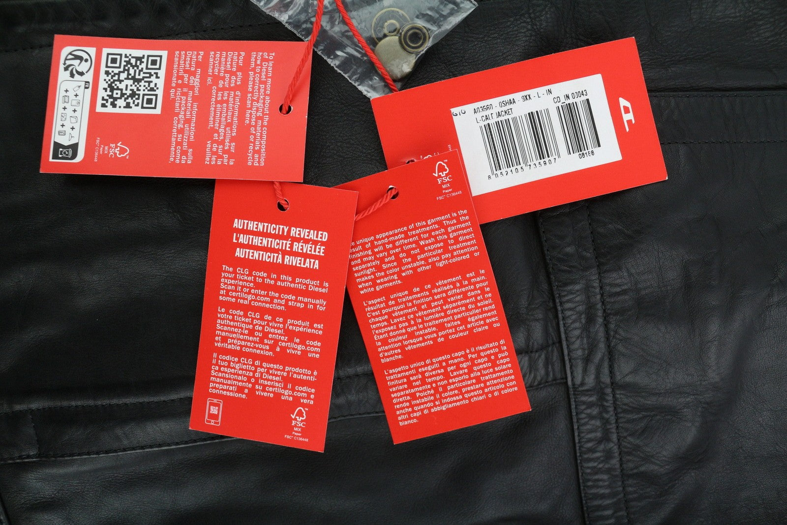 DIESEL L-Cale Mens Jacket L Black Cowhide Leather Neck  RRP€650