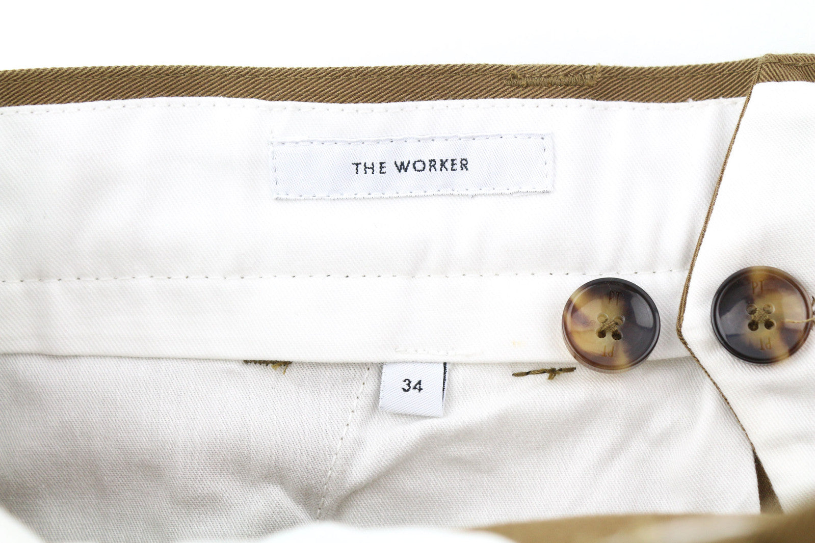 PT TORINO The Worker Men Trousers W34 Brown Button Fly Tapered Fit Chino Pockets