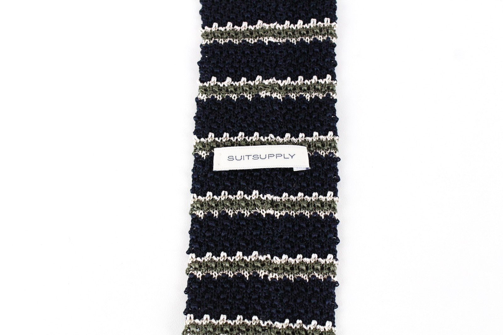 SUITSUPPLY Mens Navy Striped Knitted Tie ~144 x 6 cm Silk Square-End Formal