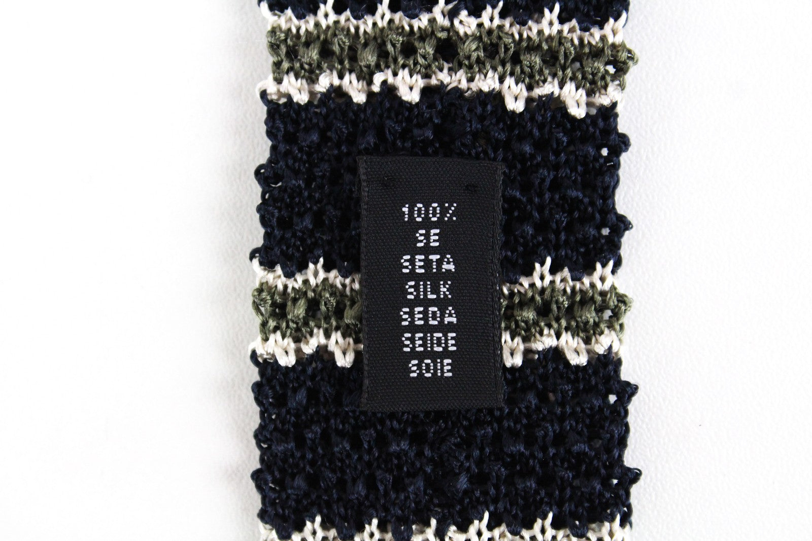 SUITSUPPLY Mens Navy Striped Knitted Tie ~144 x 6 cm Silk Square-End Formal