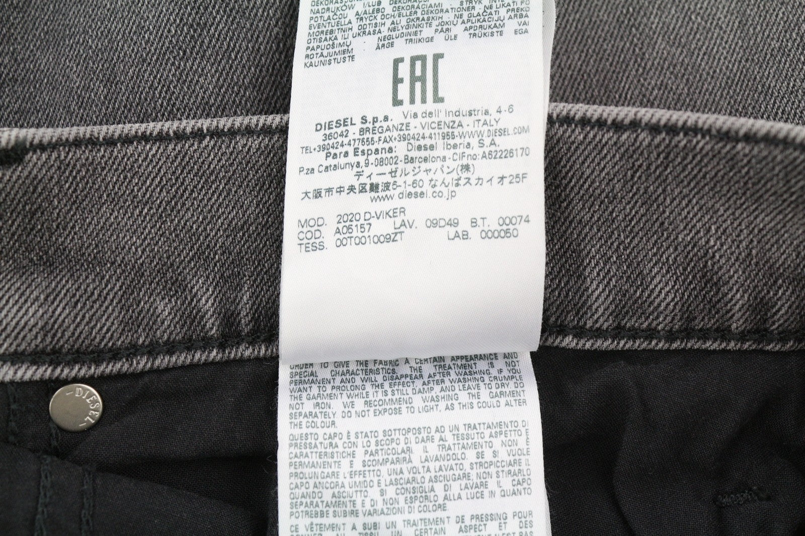 DIESEL 2020 D-Viker 09D49 Men Jeans W34/L30 Regular Straight Leg Mid Waist
