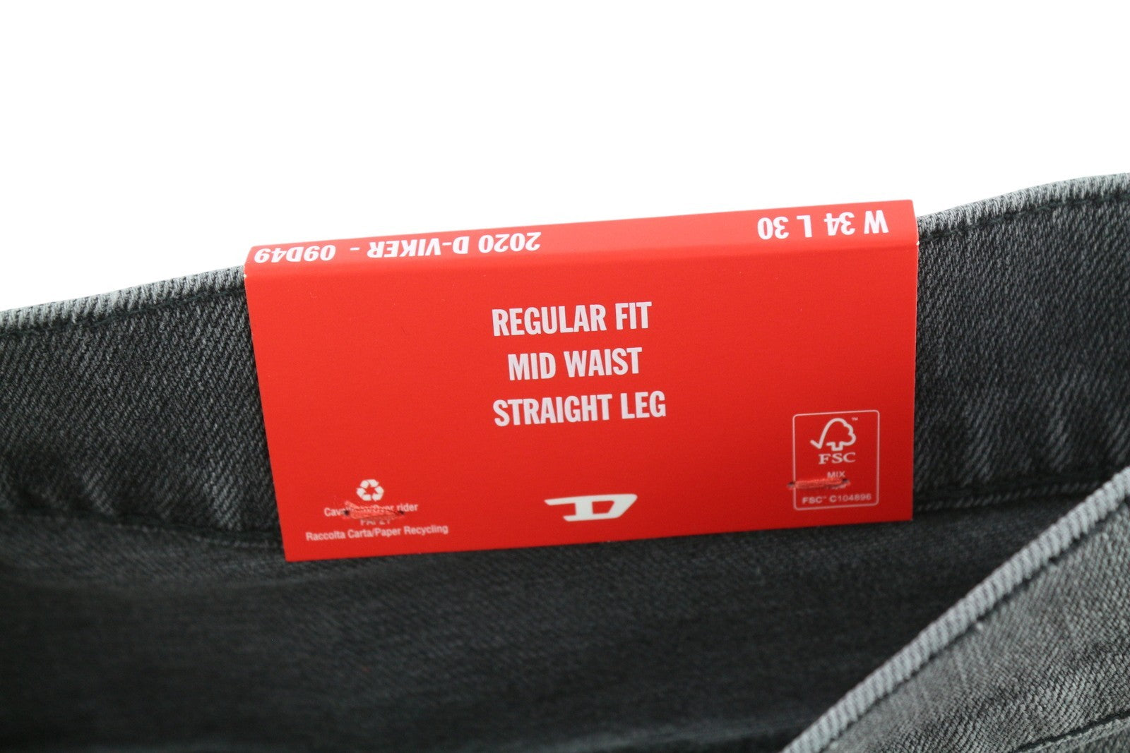 DIESEL 2020 D-Viker 09D49 Men Jeans W34/L30 Regular Straight Leg Mid Waist