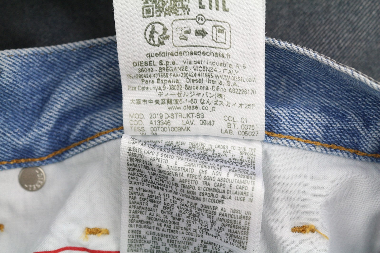 DIESEL 2019 D-Strukt-S3 09I47 Men Jeans W34 Dark Denim Slim Mid Waist RRP€350