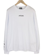 DIESEL T-Just-LS-Slits-B53 Men T-Shirt L White Long Sleeve Crew Neck Cotton