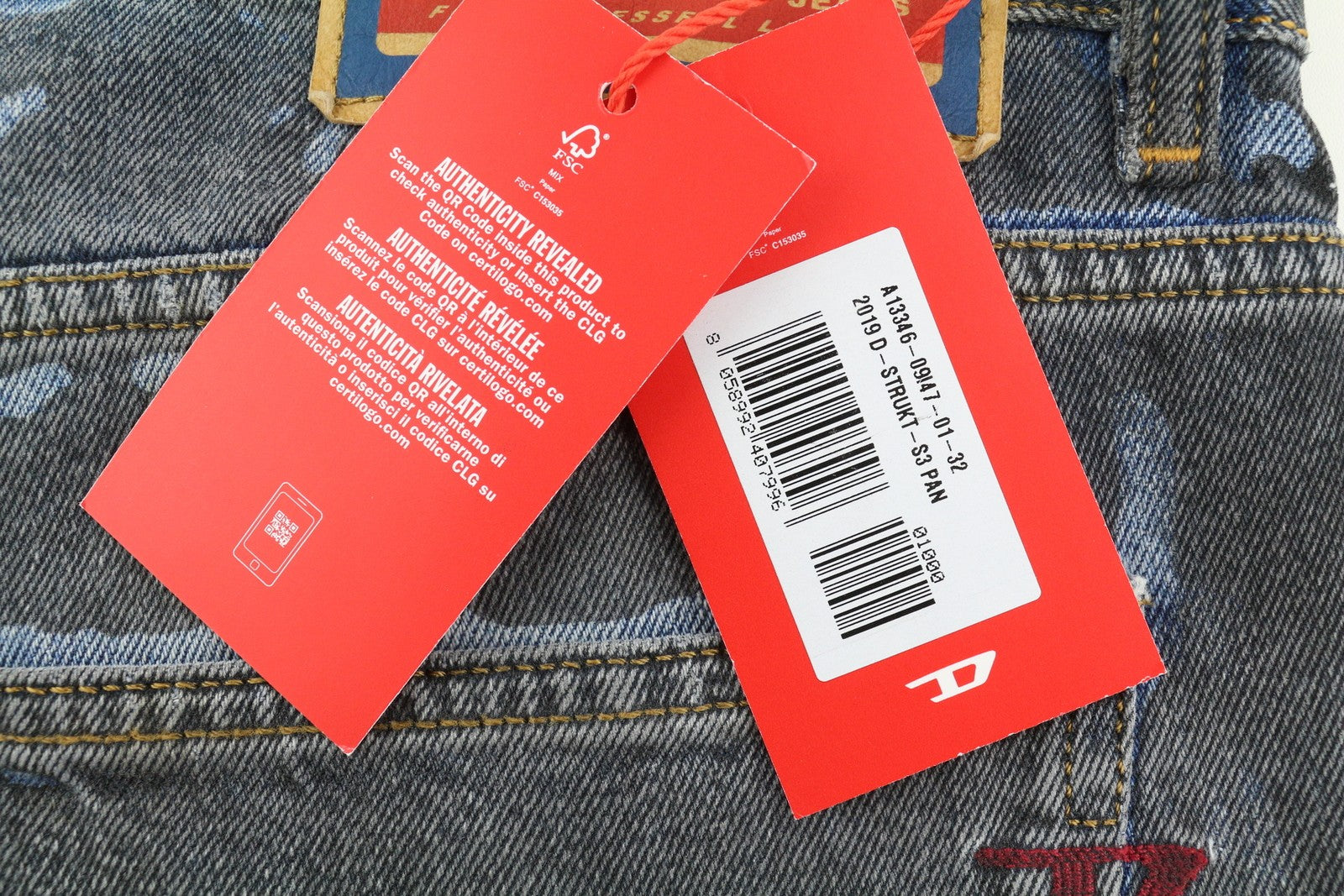 DIESEL 2019 D-Strukt-S3 09I47 Men Jeans W32 Dark Denim Slim  Mid Waist RRP€350