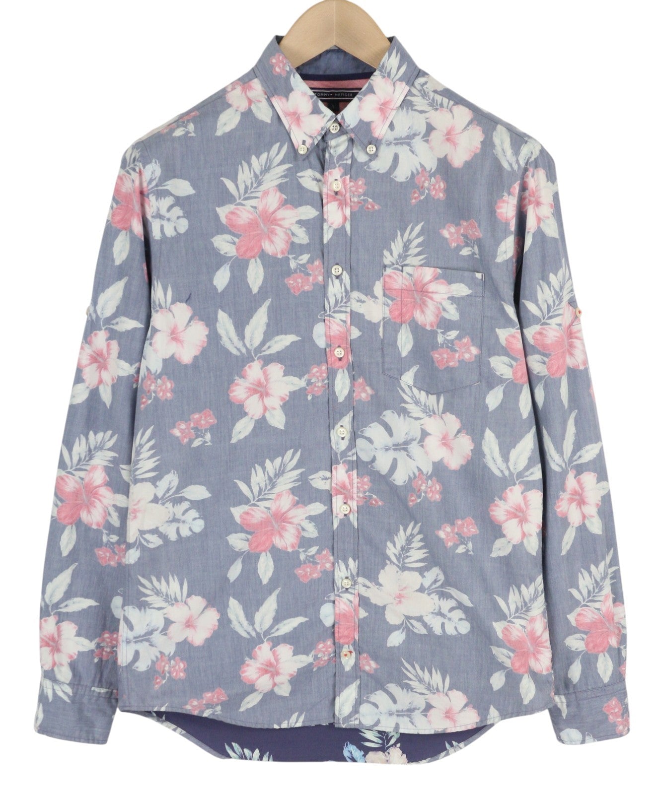 TOMMY HILFIGER New York Fit Men Shirt S Casual Roll-Up Button-Down Neck Floral