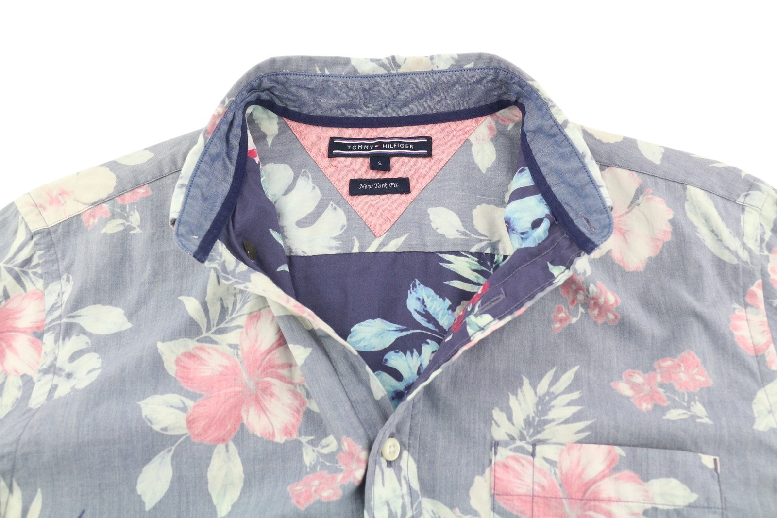 TOMMY HILFIGER New York Fit Men Shirt S Casual Roll-Up Button-Down Neck Floral