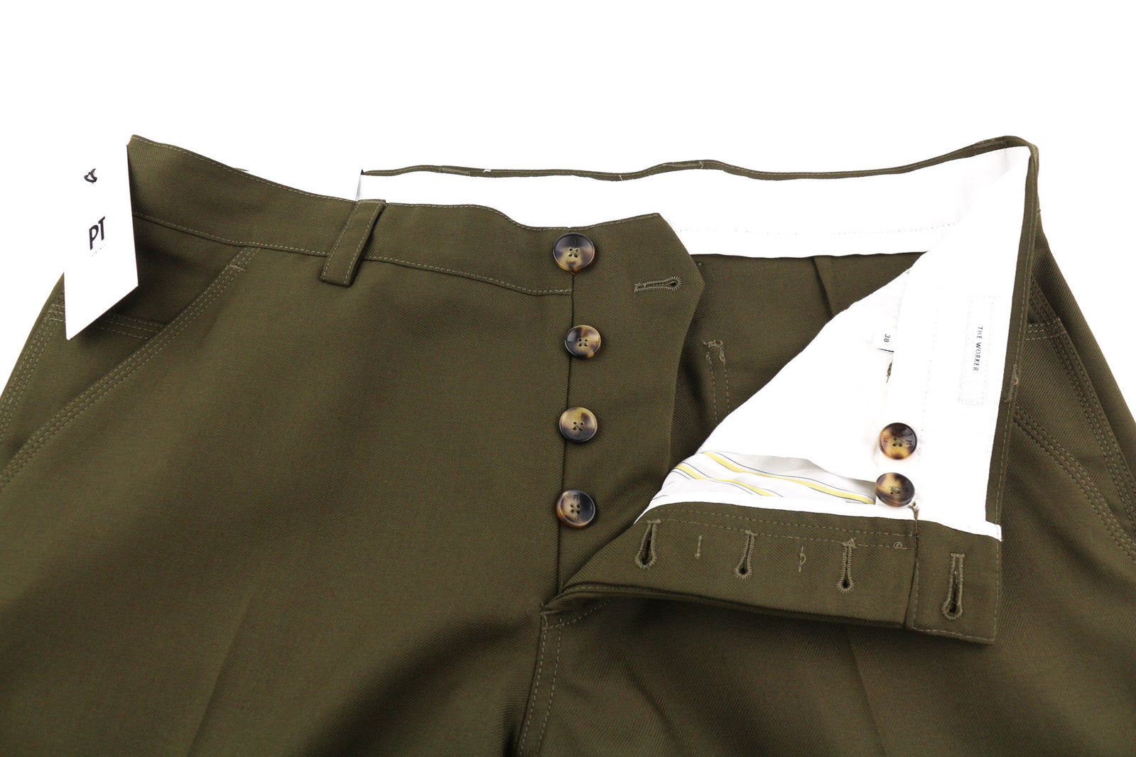 PT TORINO The Worker Men Trousers W38 Brown Fleece Wool Blend Tapered Buttoned