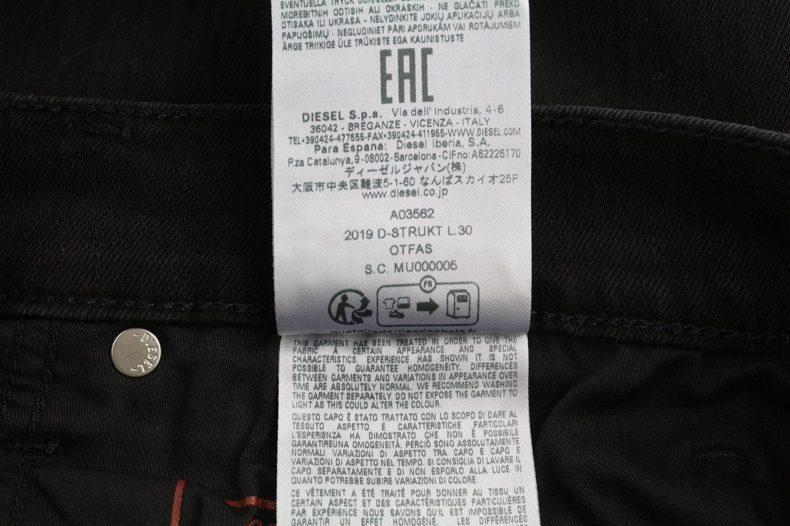 DIESEL 2019 D-Strukt 0TFAS Mens Jeans W34/L30 Stretchy Slim  Mid Waist Black