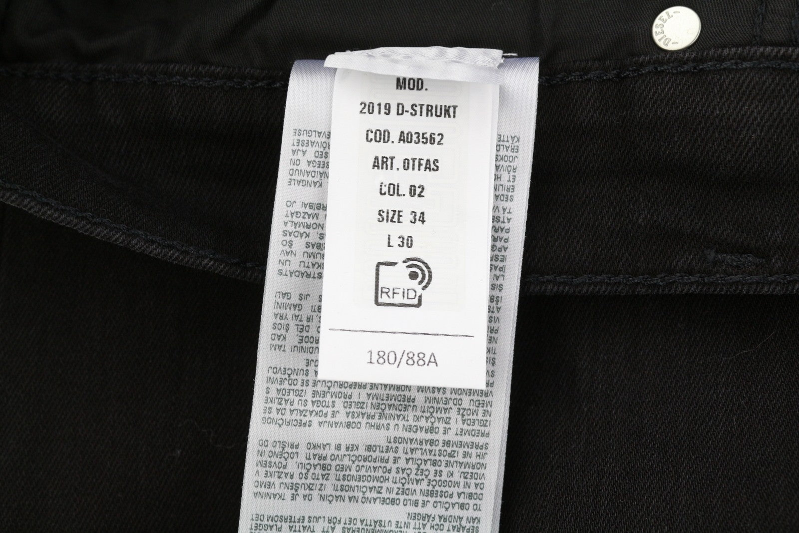 DIESEL 2019 D-Strukt 0TFAS Mens Jeans W34/L30 Stretchy Slim  Mid Waist Black