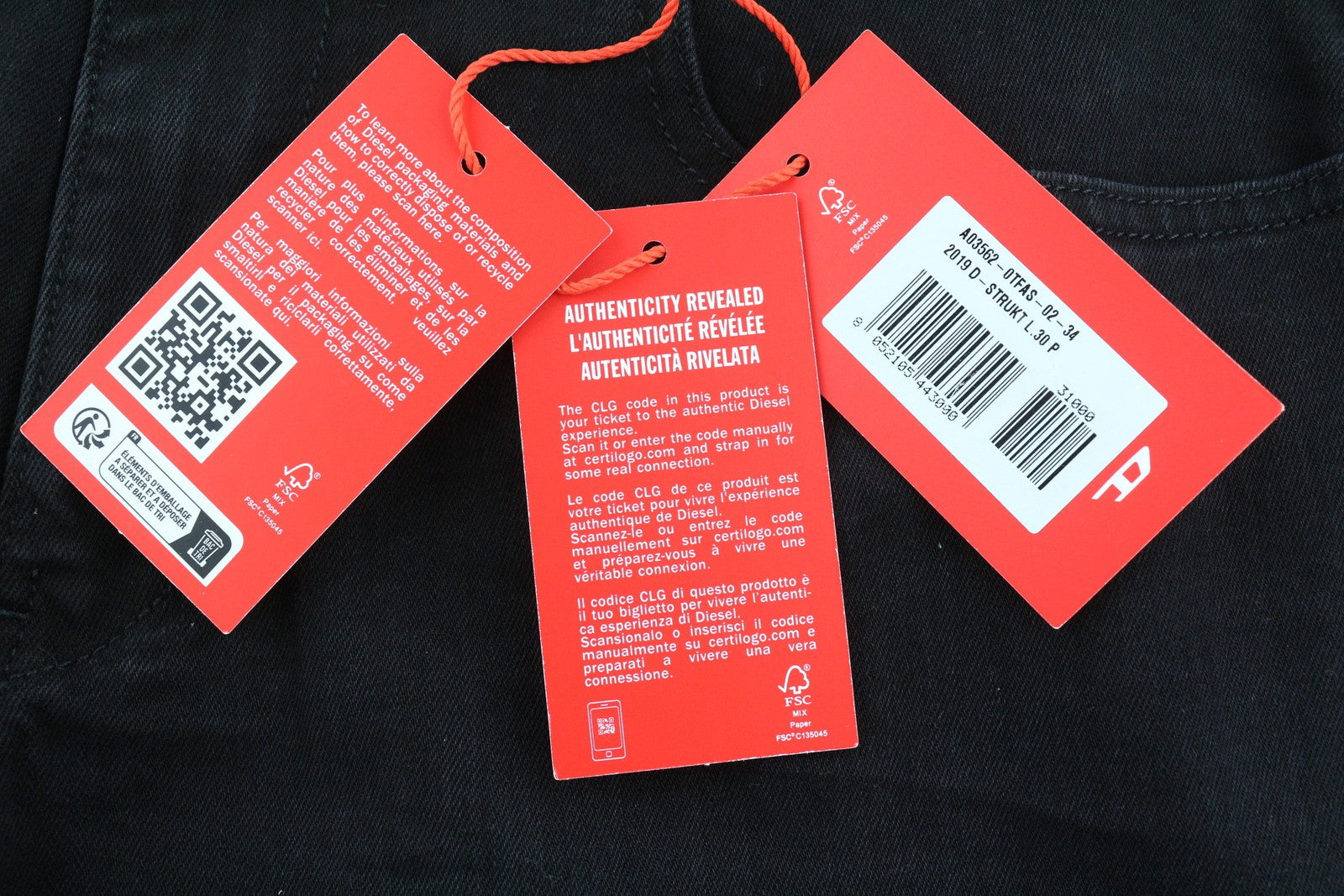 DIESEL 2019 D-Strukt 0TFAS Mens Jeans W34/L30 Stretchy Slim  Mid Waist Black