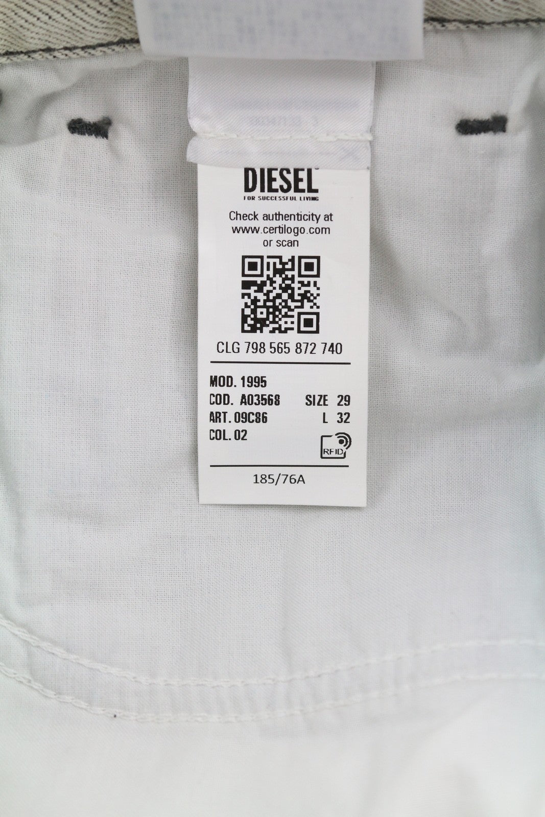 DIESEL 1995 09C86 Mens Jeans W29/L32 Light Slim Straight Mid Waist RRP€195