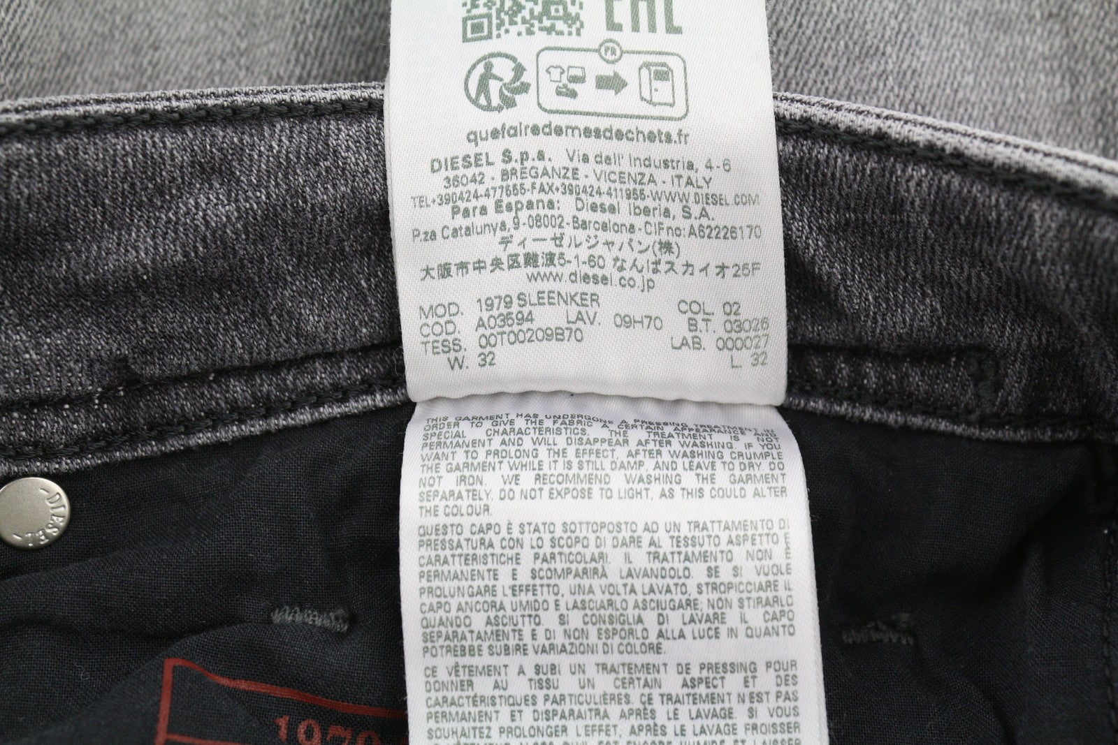 DIESEL 1979 Sleenker 09H70 Men Jeans W32/L32 Low Waist Skinny Grey RRP€250