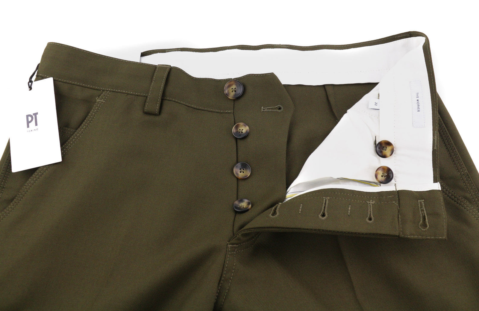 PT TORINO The Worker Men Trousers W32 Brown Fleece Wool Blend Tapered Buttoned