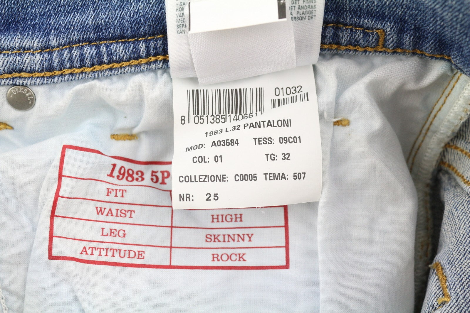 DIESEL 1983 D-AMNY 09C01 Mens Jeans W32/L32 High Waist Skinny Blue RRP195