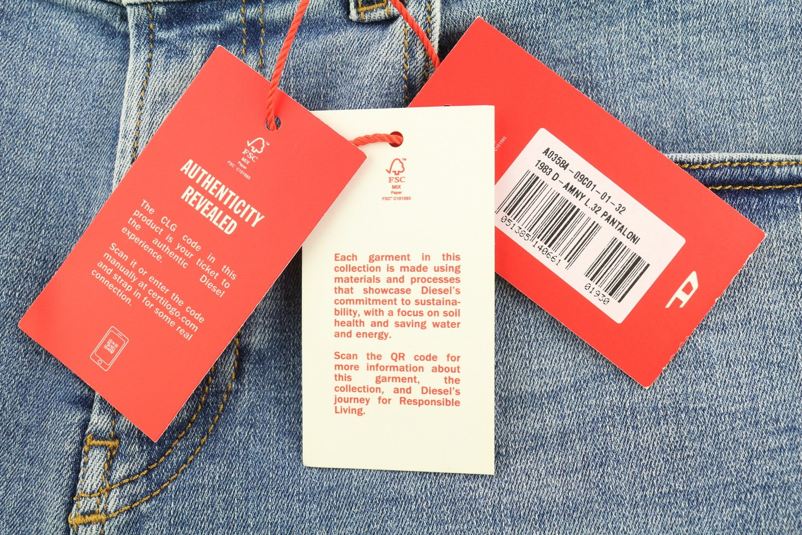 DIESEL 1983 D-AMNY 09C01 Mens Jeans W32/L32 High Waist Skinny Blue RRP195