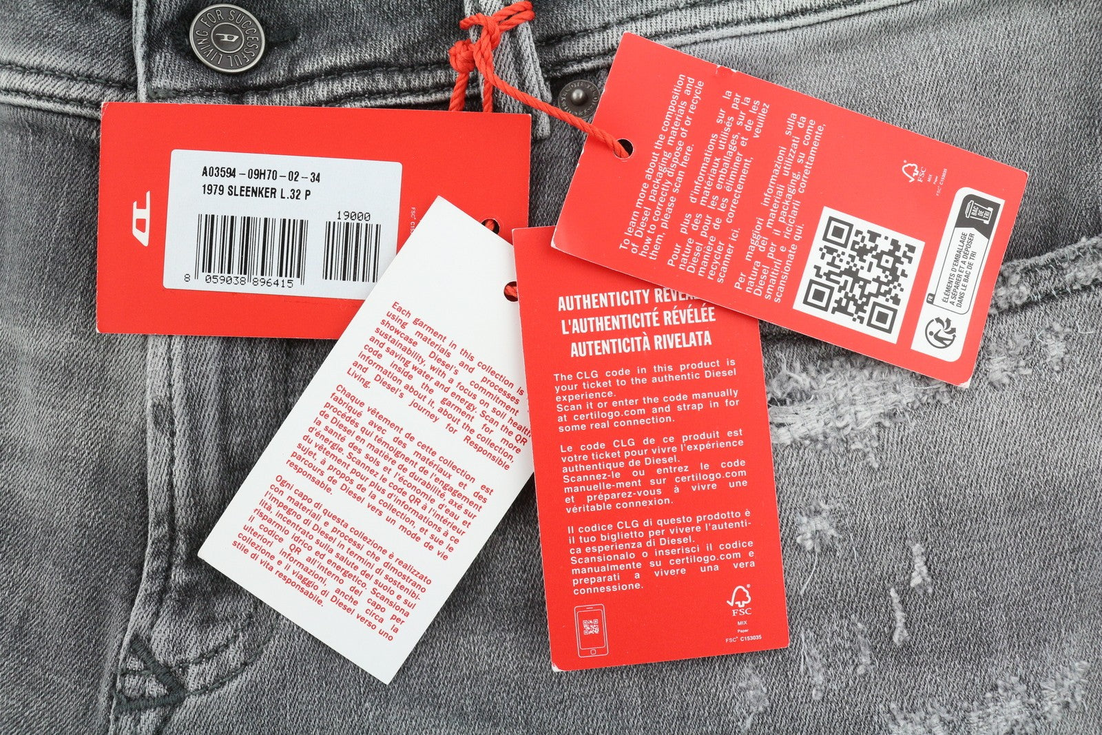 DIESEL 1979 Sleenker 09H70 Men Jeans W34/L32 Low Waist Skinny Grey RRP€250