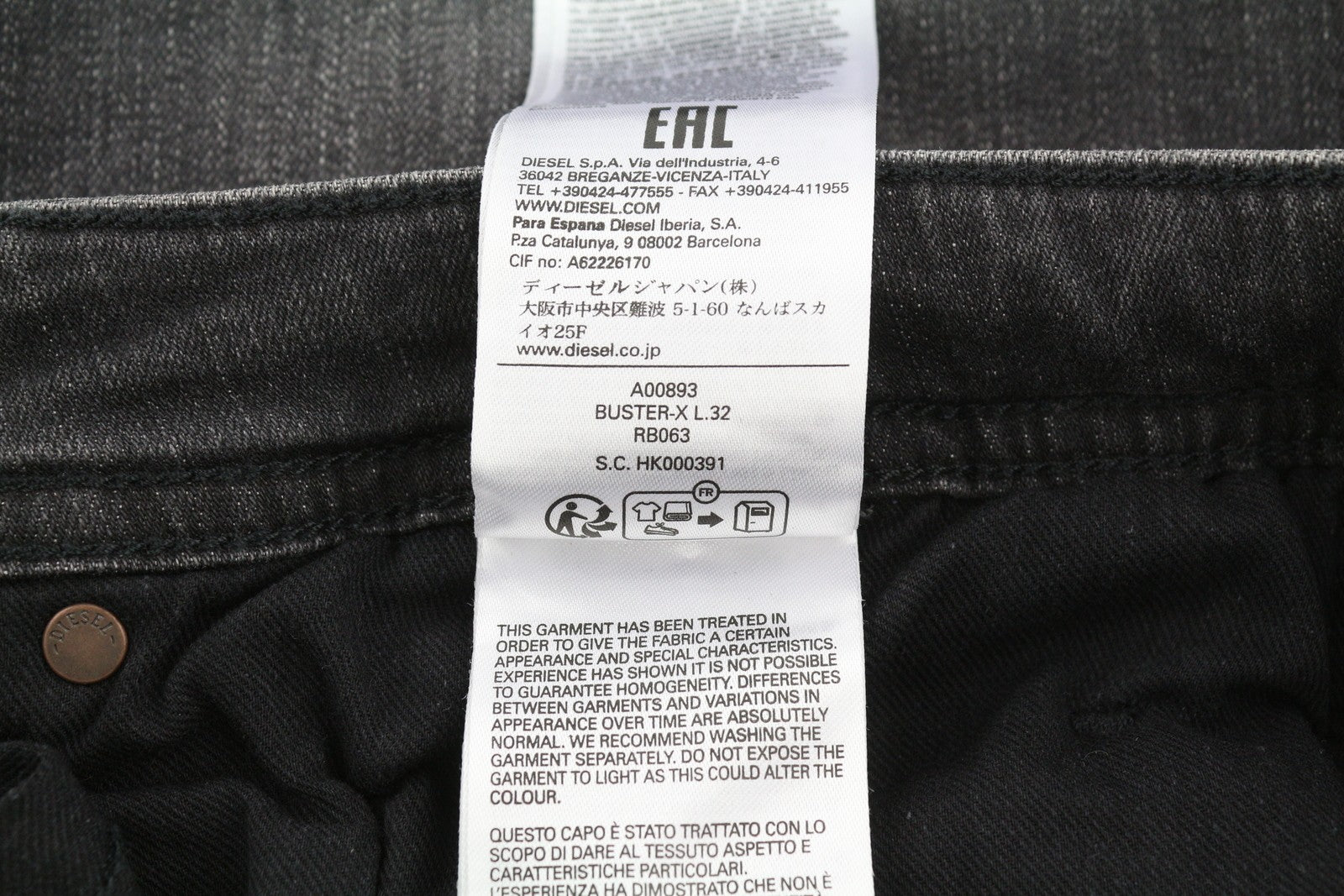 DIESEL Buster-X RB063 Men Jeans W33/L32 Washed Black Tapered Fit Button RRP€175