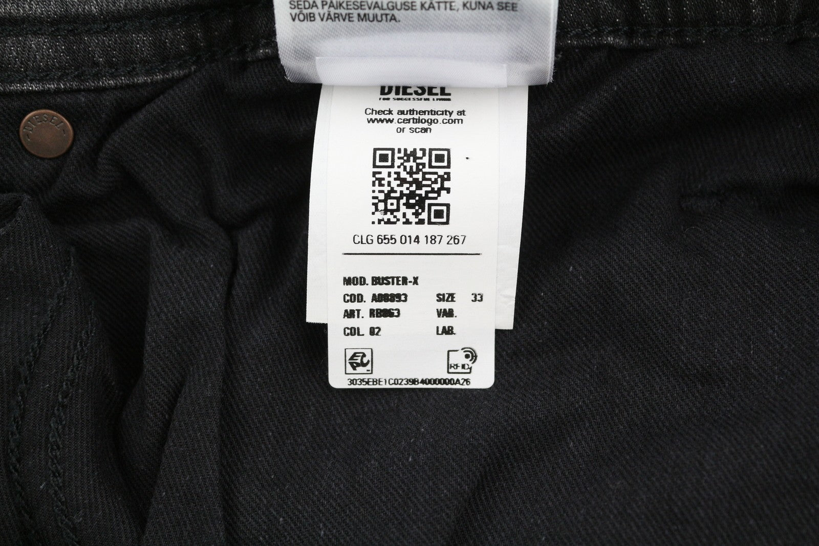 DIESEL Buster-X RB063 Men Jeans W33/L32 Washed Black Tapered Fit Button RRP€175