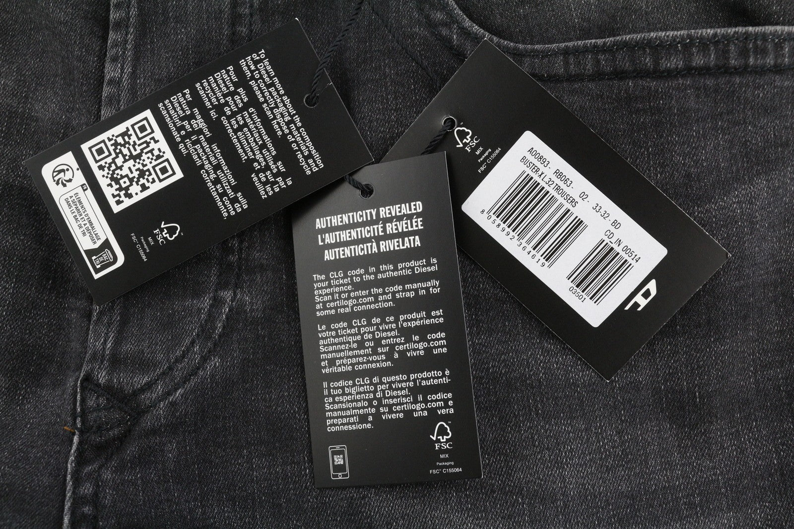 DIESEL Buster-X RB063 Men Jeans W33/L32 Washed Black Tapered Fit Button RRP€175