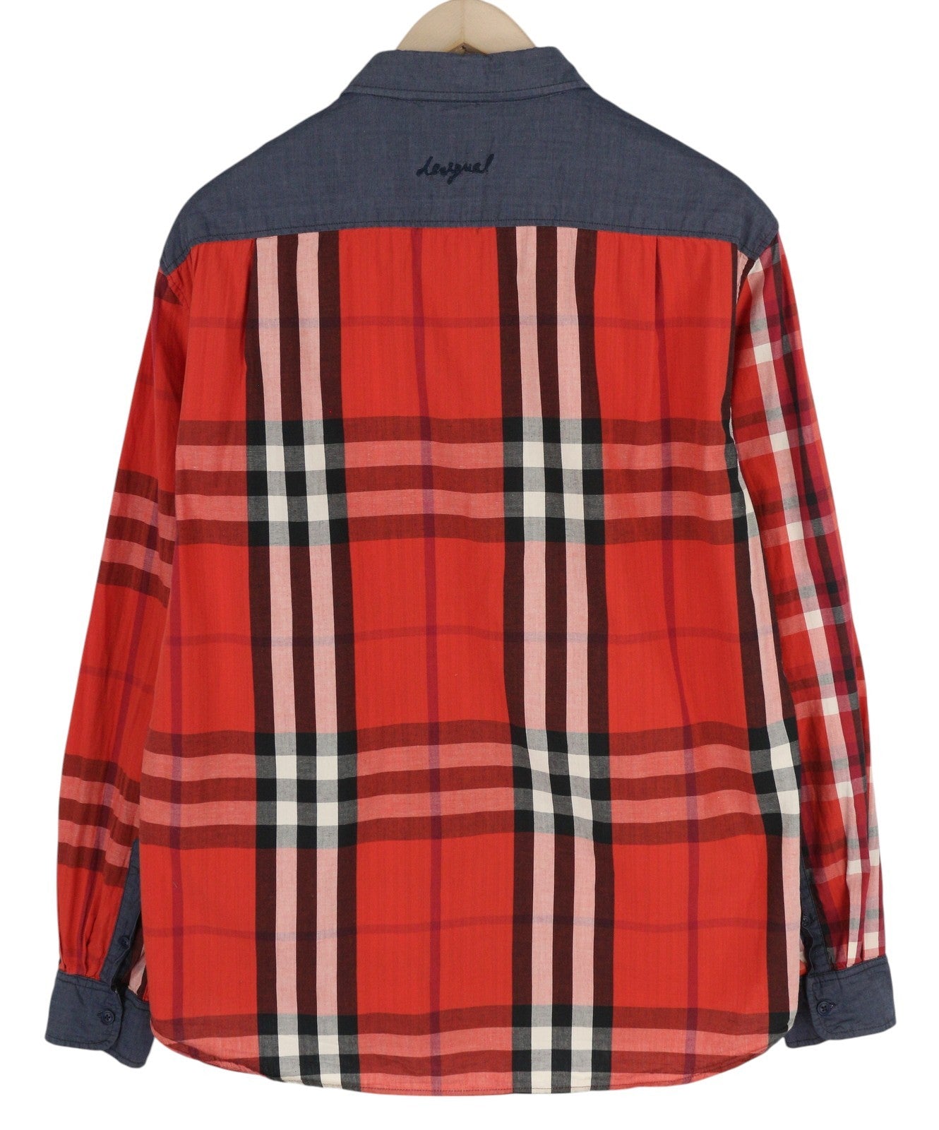 DESIGUAL Men Shirt XL Casual Buttoned Spread Neck Plaid Pattern Patch Pocket