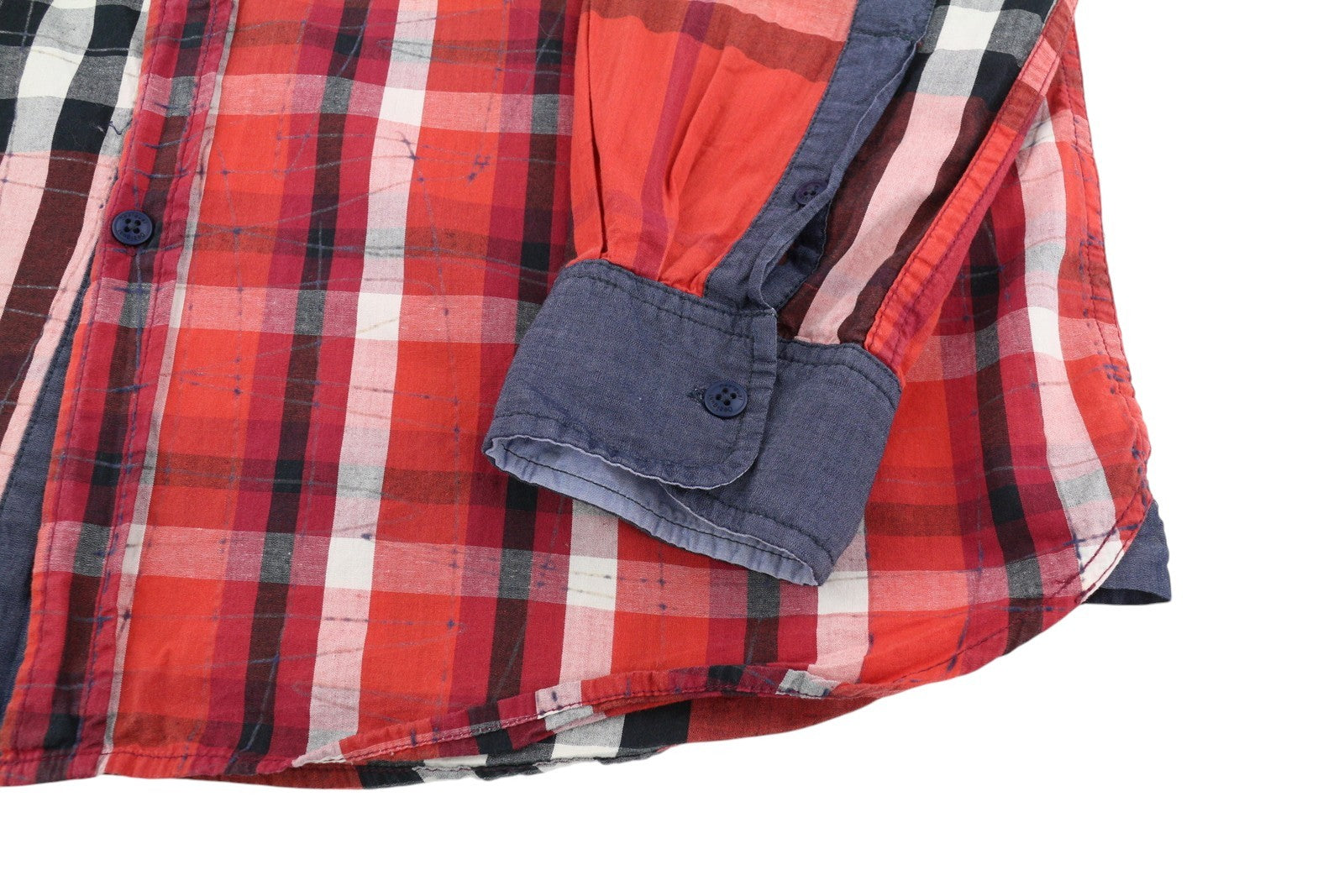 DESIGUAL Men Shirt XL Casual Buttoned Spread Neck Plaid Pattern Patch Pocket