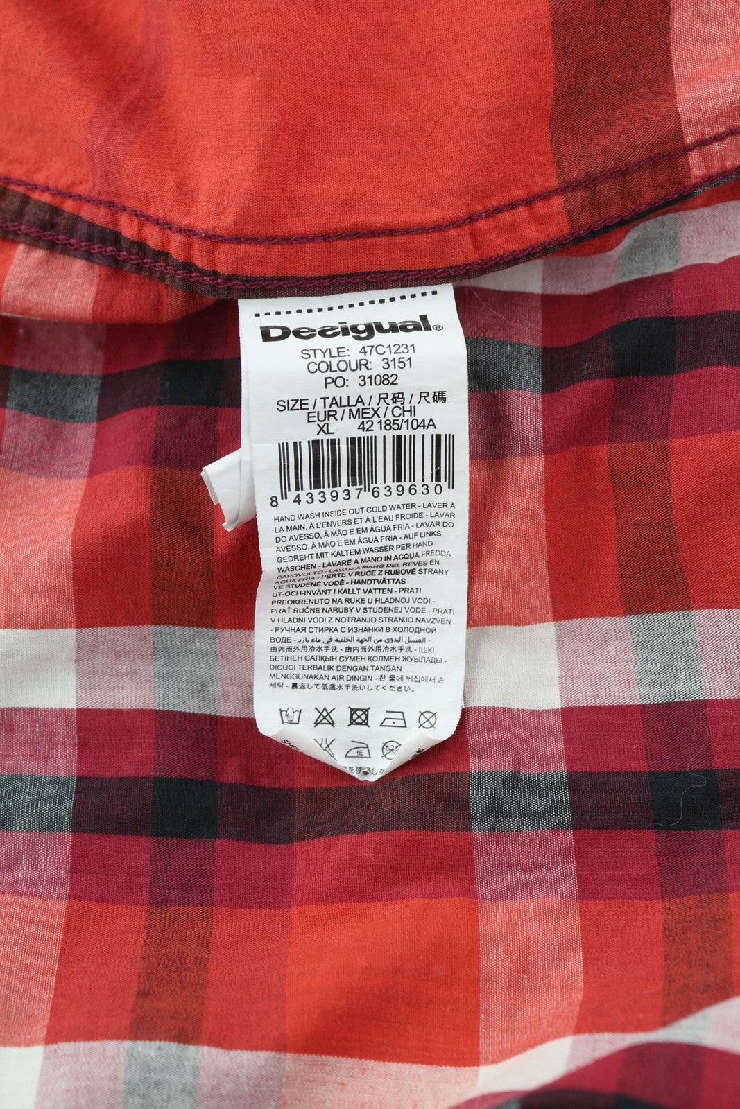 DESIGUAL Men Shirt XL Casual Buttoned Spread Neck Plaid Pattern Patch Pocket