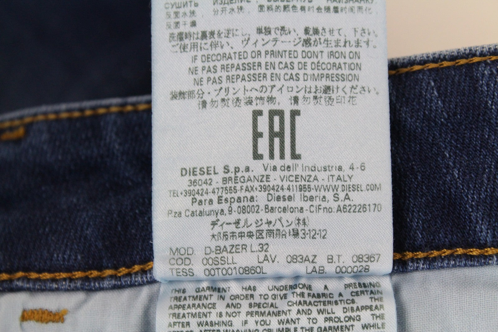 DIESEL D-Bazer 083AZ Men's Jeans W27/L32 Tapered Blue Cotton Stretch Washed