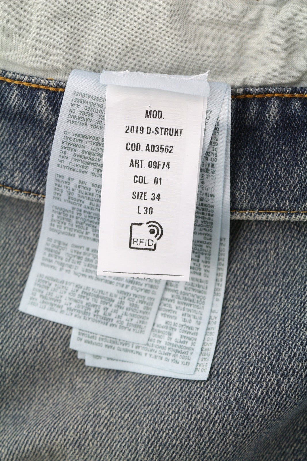 DIESEL 2019 D-Strukt 09F74 Men Jeans W34/L30 Washed Denim Blue Slim Zip RRP€175