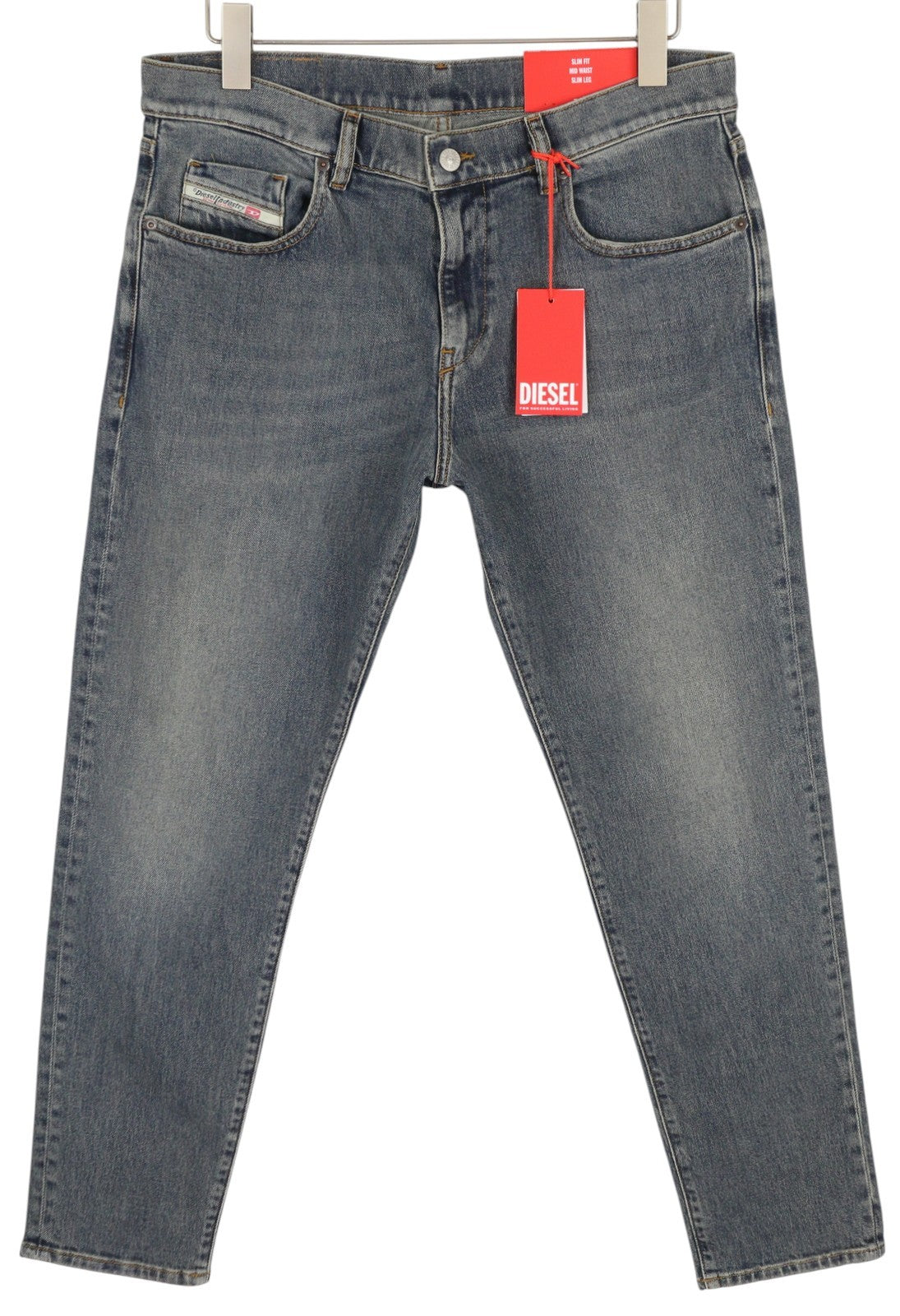 DIESEL 2019 D-Strukt 09F74 Men Jeans W34/L30 Washed Denim Blue Slim Zip RRP€175