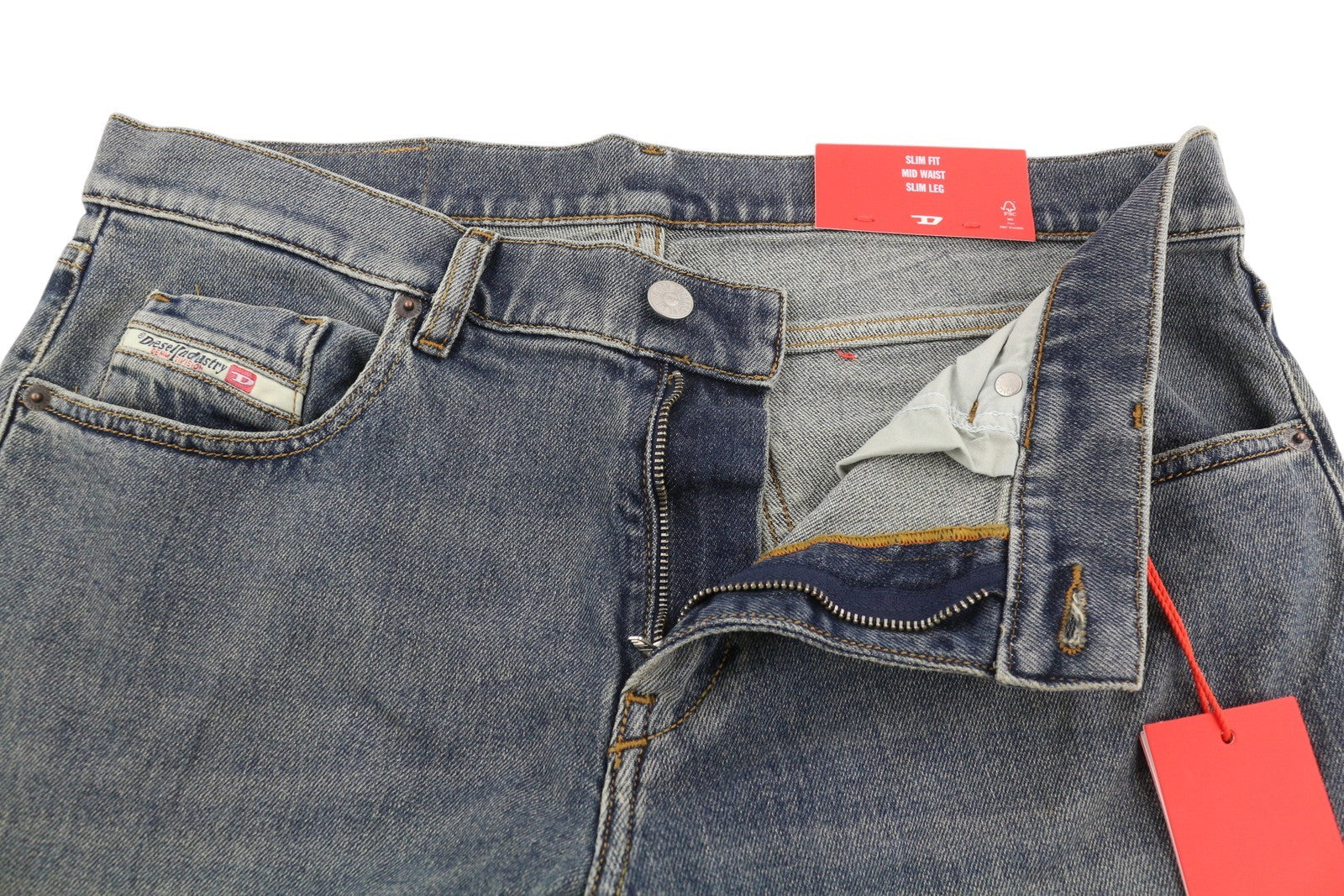 DIESEL 2019 D-Strukt 09F74 Men Jeans W34/L30 Washed Denim Blue Slim Zip RRP€175