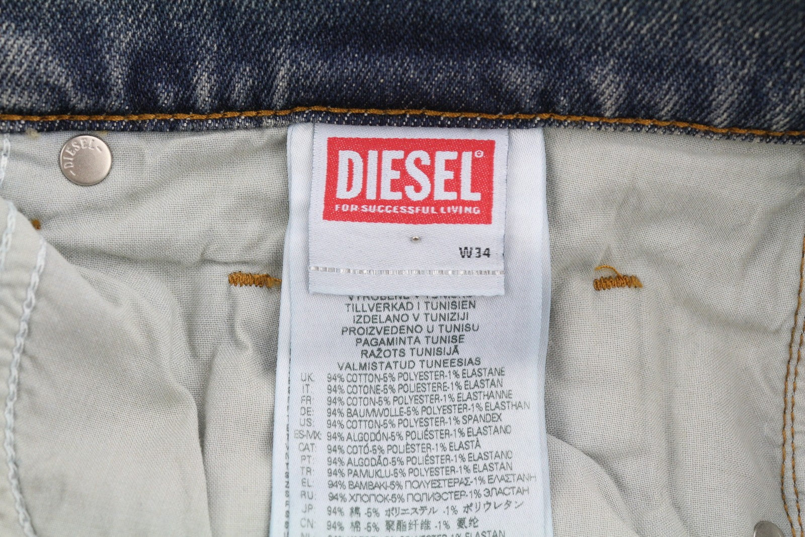 DIESEL 2019 D-Strukt 09F74 Men Jeans W34/L30 Washed Denim Blue Slim Zip RRP€175