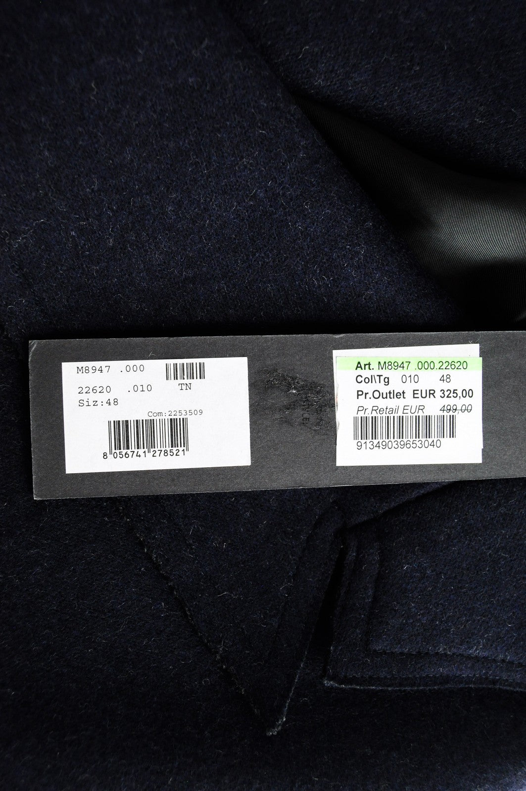 REPLAY Mens Navy Coat 48 Wool Cotton Blend Peak Collar Double-Breasted RRP€499