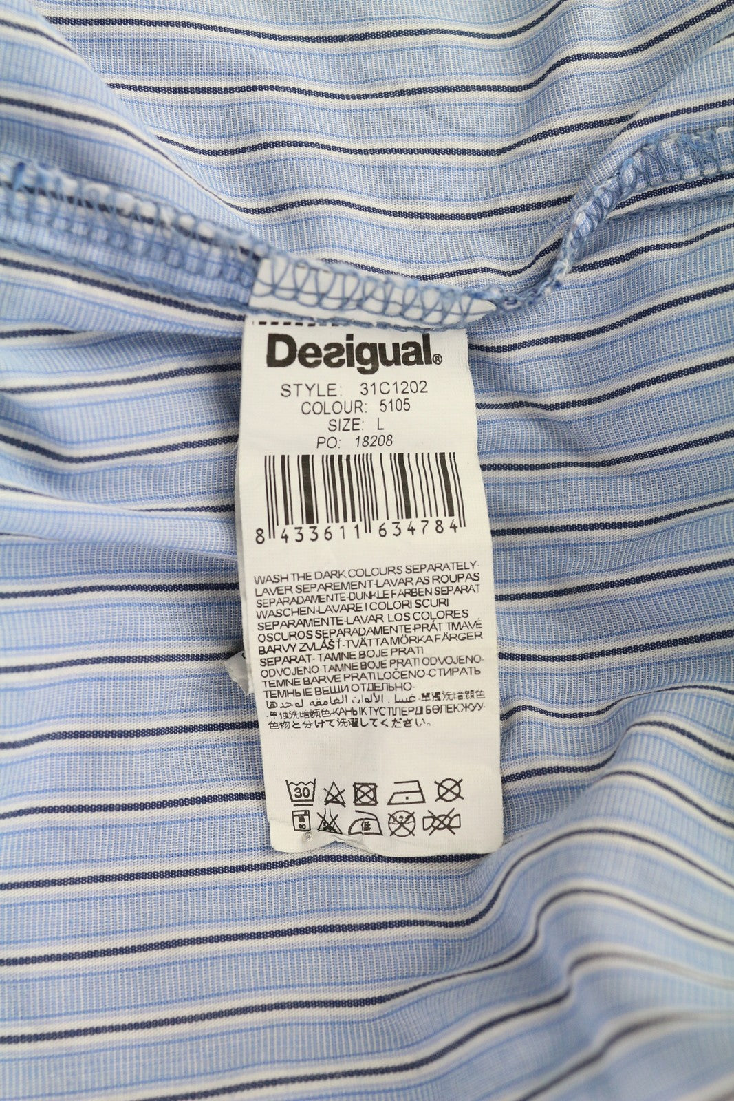 DESIGUAL Men Shirt L Casual Buttoned Spread Neck Patterned Blue Regular Fit