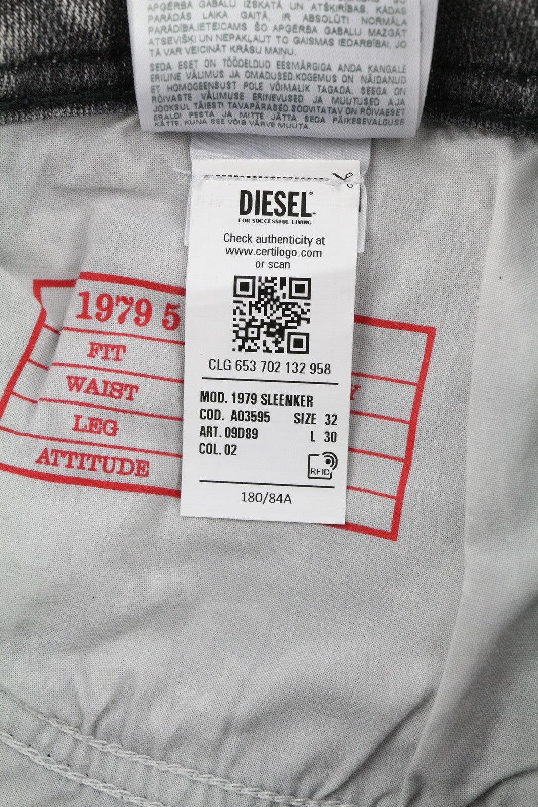 DIESEL 1979 Sleenker 09D89 Mens Jeans W32/L30 Stretchy Skinny Leg Grey RRP€195