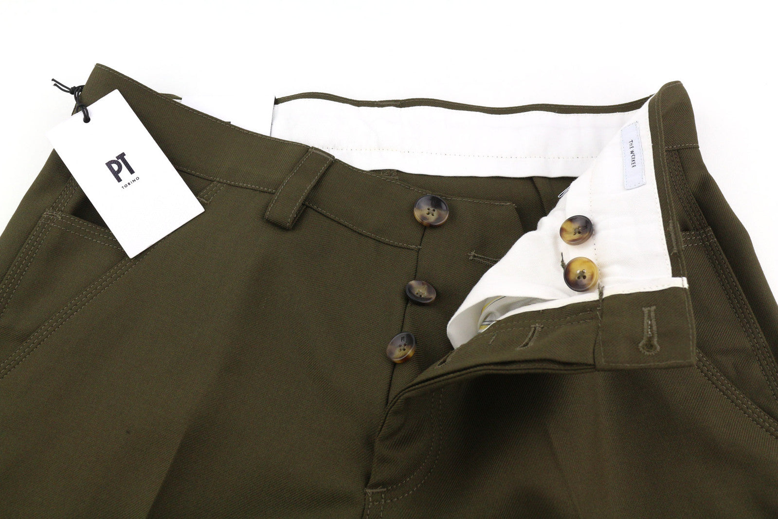 PT TORINO The Worker Men Trousers W30 Brown Fleece Wool Blend Tapered Buttoned