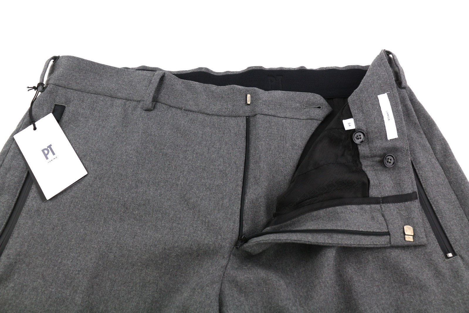 PT TORINO Lamda Men Trousers 54 W37 Fleece Wool Blend Zipper Tapered Fit Melange