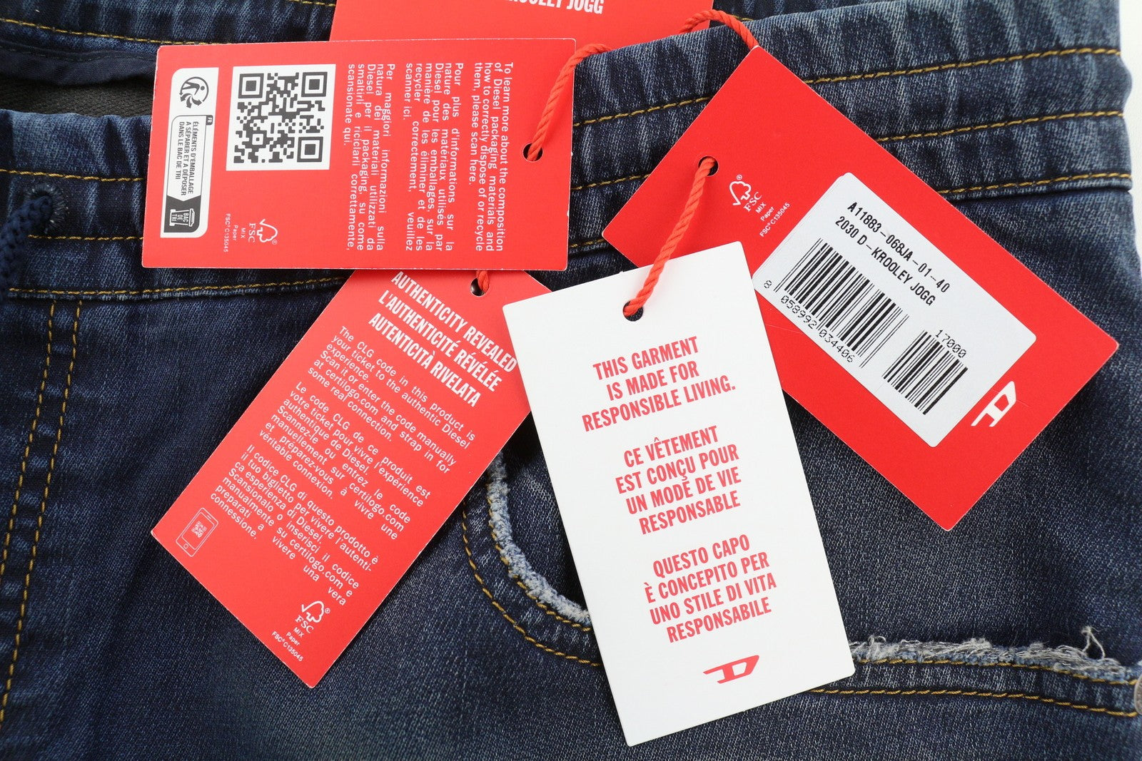 DIESEL 2030 D-Krooley Jogg 068JA Men Jeans W40 Drawstring Waist Blue RRP€325