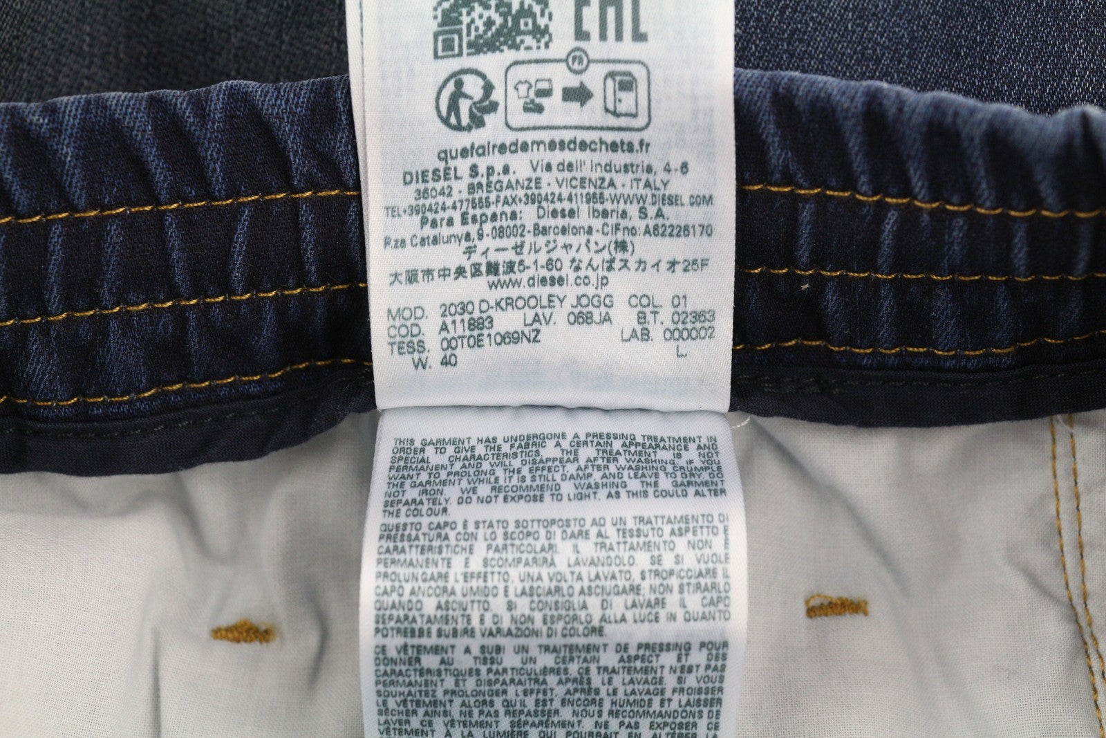 DIESEL 2030 D-Krooley Jogg 068JA Men Jeans W40 Drawstring Waist Blue RRP€325