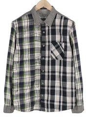 DESIGUAL Men Shirt M Casual Roll-Up Buttoned Spread Neck Plaid Logo Regular Fit