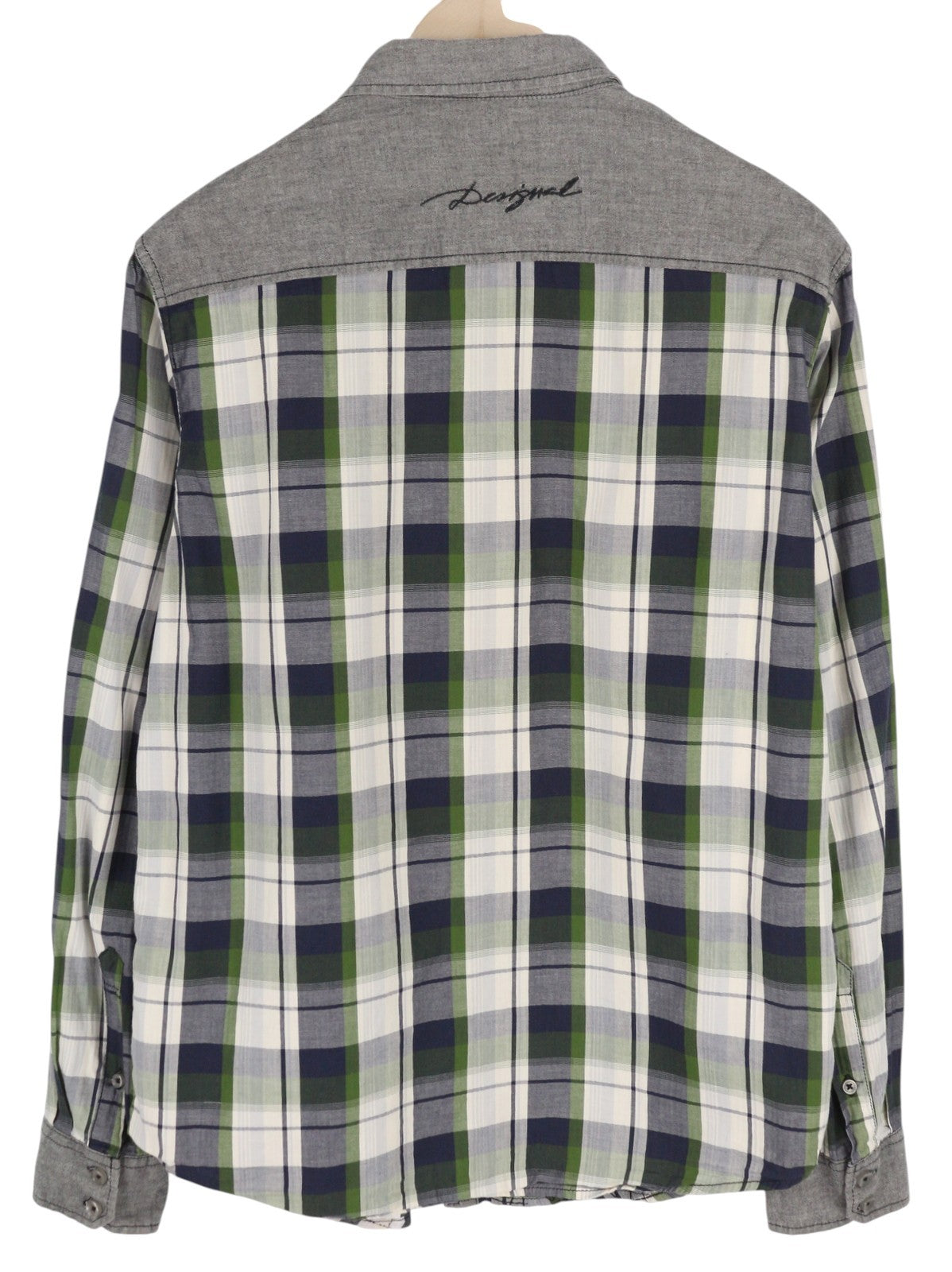 DESIGUAL Men Shirt M Casual Roll-Up Buttoned Spread Neck Plaid Logo Regular Fit