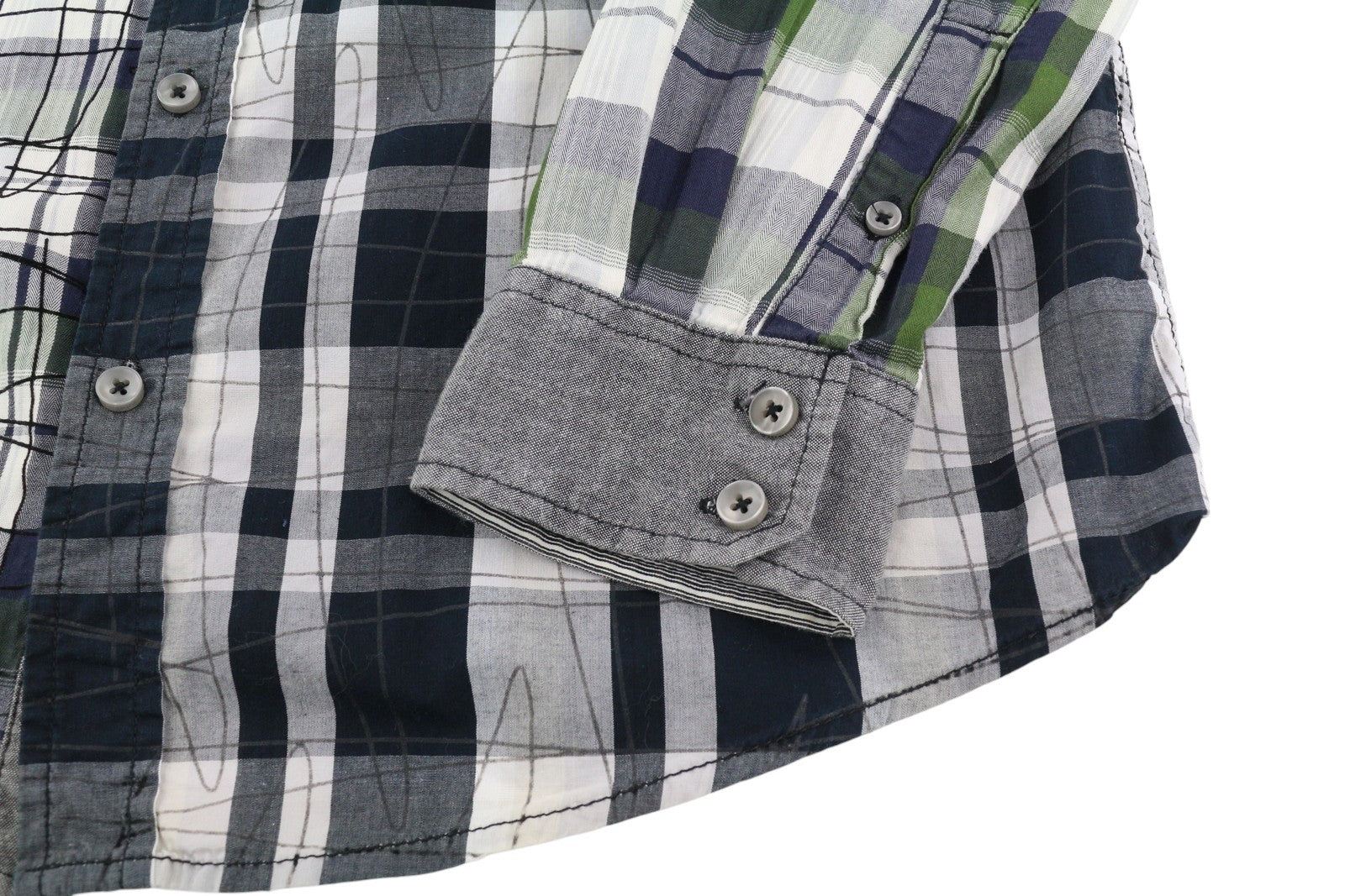 DESIGUAL Men Shirt M Casual Roll-Up Buttoned Spread Neck Plaid Logo Regular Fit