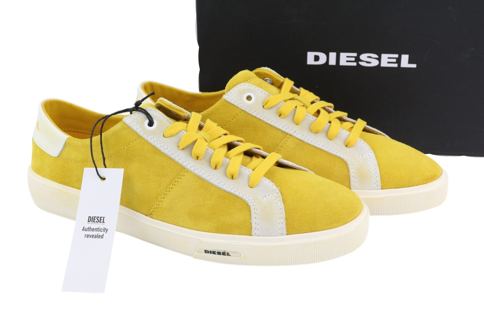 DIESEL S-Mydori Lc Mens Sneakers EU44.5 Yellow Suede Leather Low Top RRP€160