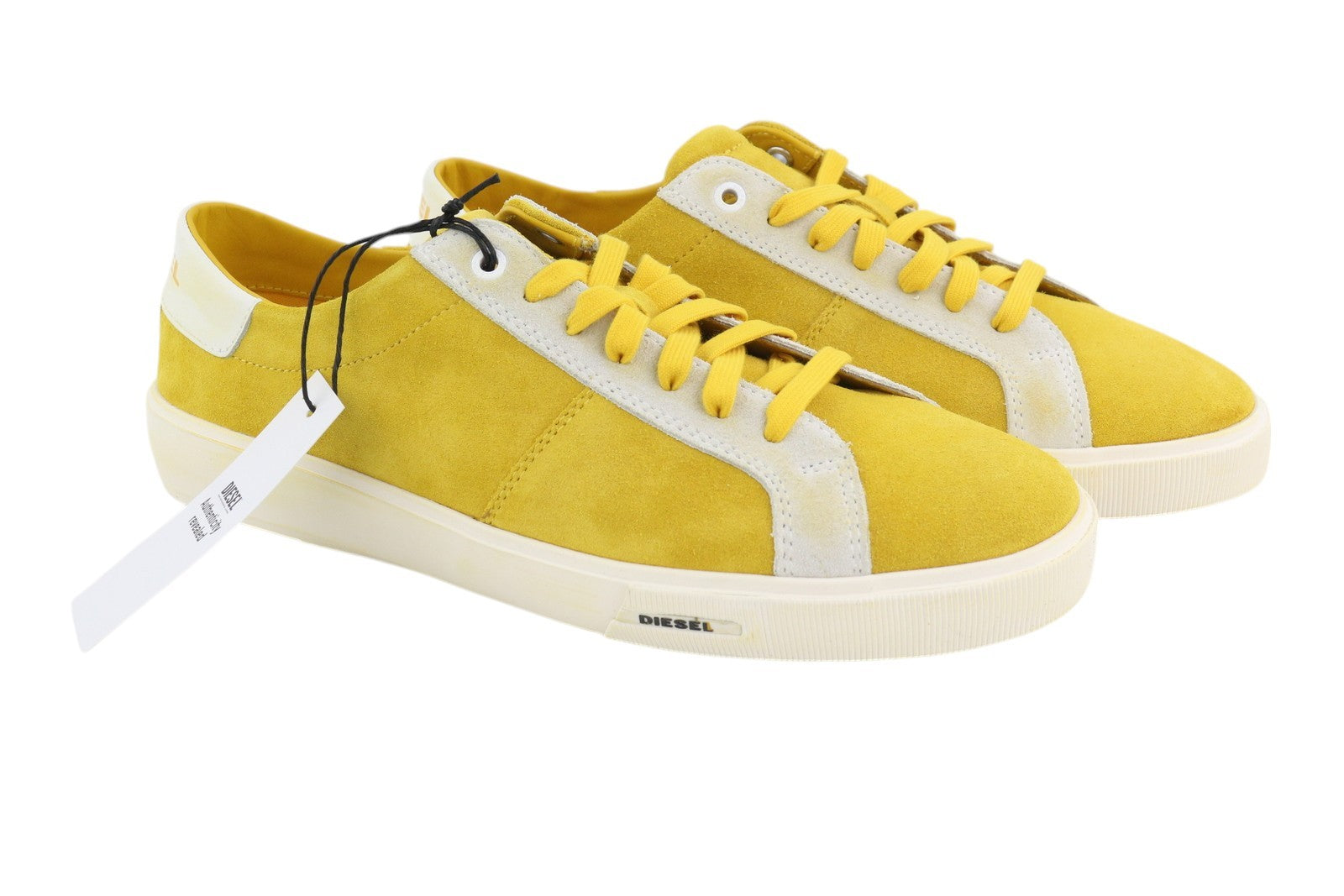 DIESEL S-Mydori Lc Mens Sneakers EU44.5 Yellow Suede Leather Low Top RRP€160