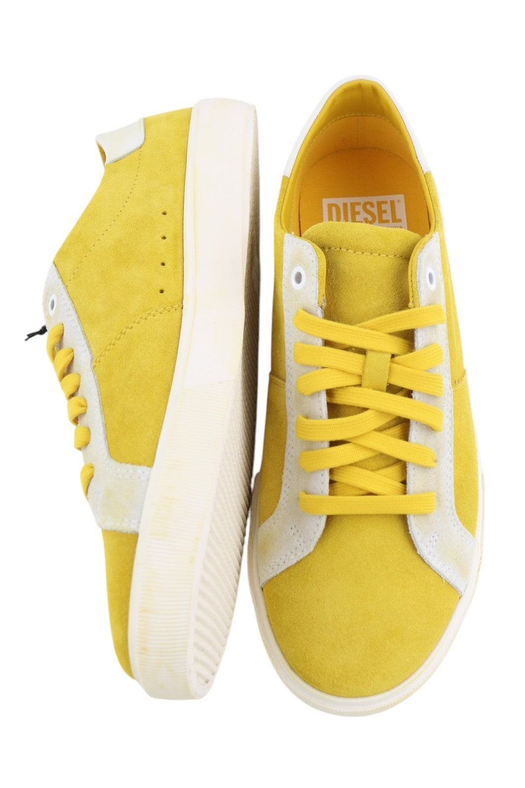 DIESEL S-Mydori Lc Mens Sneakers EU44.5 Yellow Suede Leather Low Top RRP€160