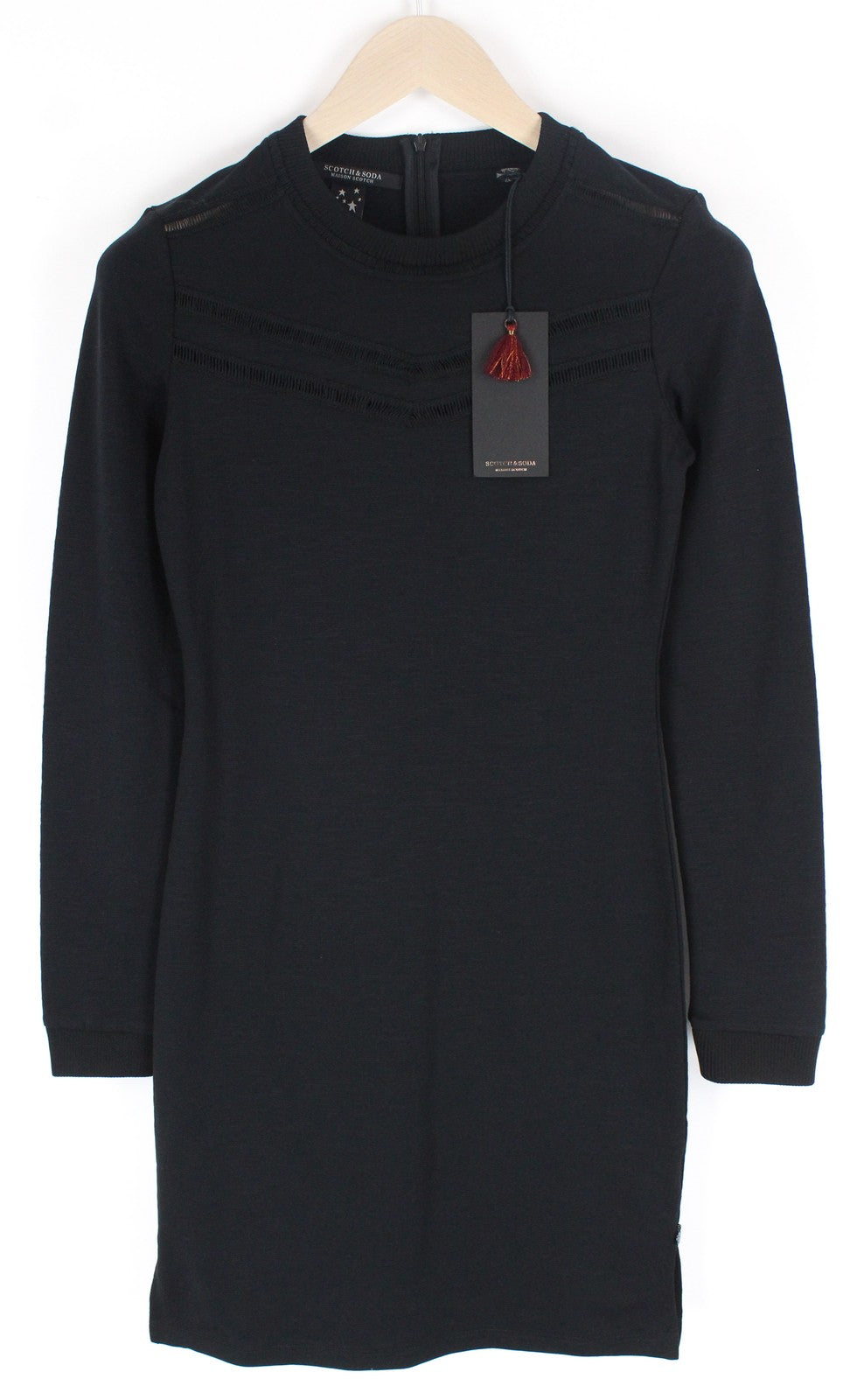 MAISON SCOTCH Womens Black Stretch Dress XS Cotton Blend Long Sleeve Short