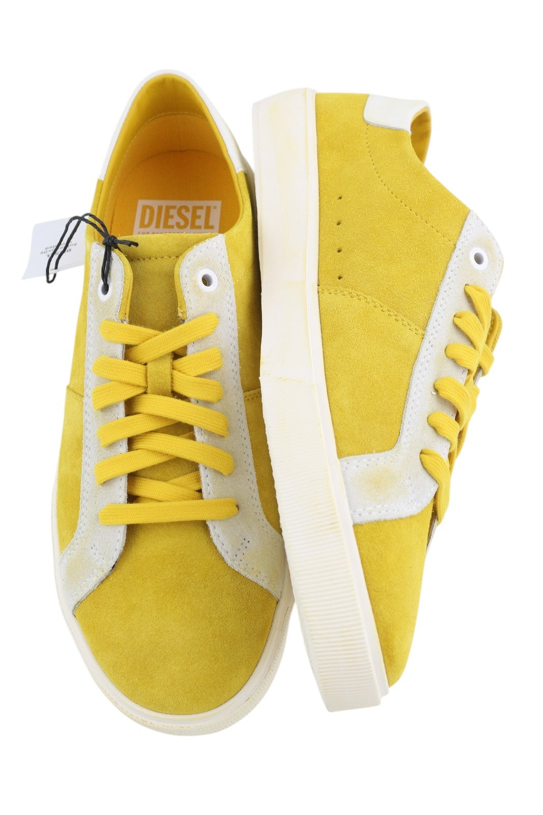 DIESEL S-Mydori Lc Mens Sneakers EU44 Yellow Suede Leather Low Top  RRP€160
