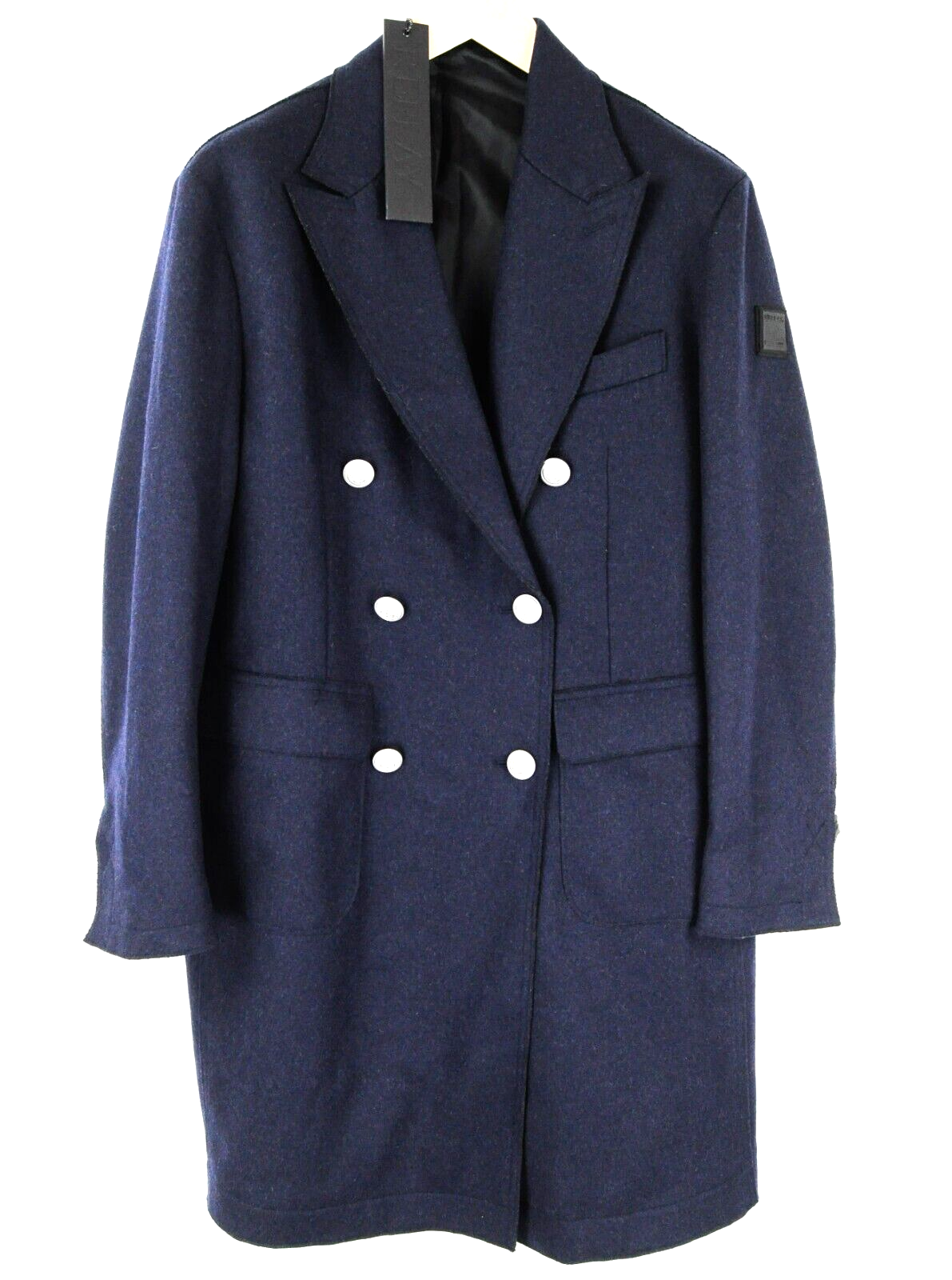 REPLAY Mens Navy Coat 50 Wool Cotton Blend Peak Collar Double-Breasted Warm