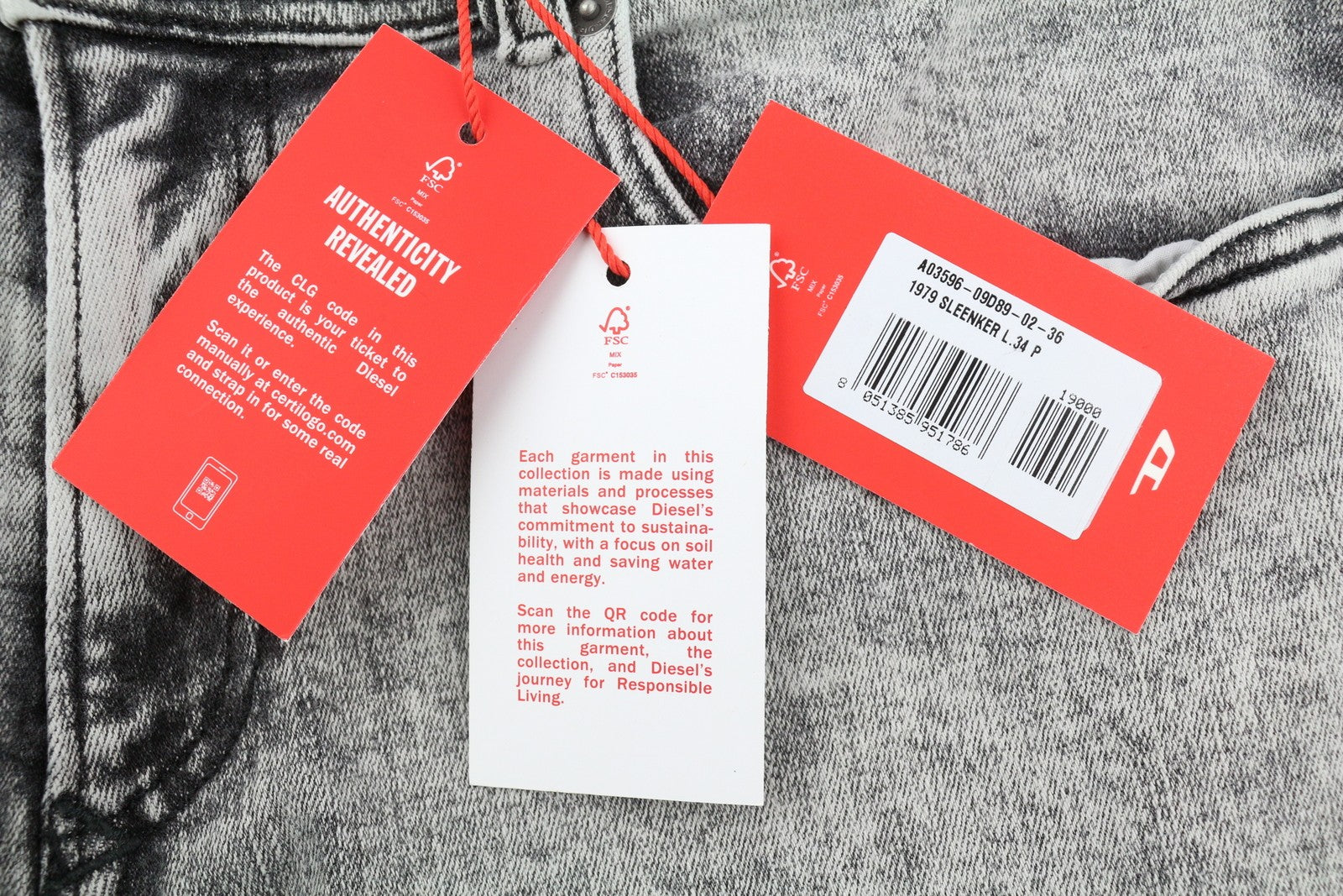 DIESEL 1979 Sleenker 09D89 Mens Jeans W36/L34 Stretchy Skinny  RRP€195 Grey